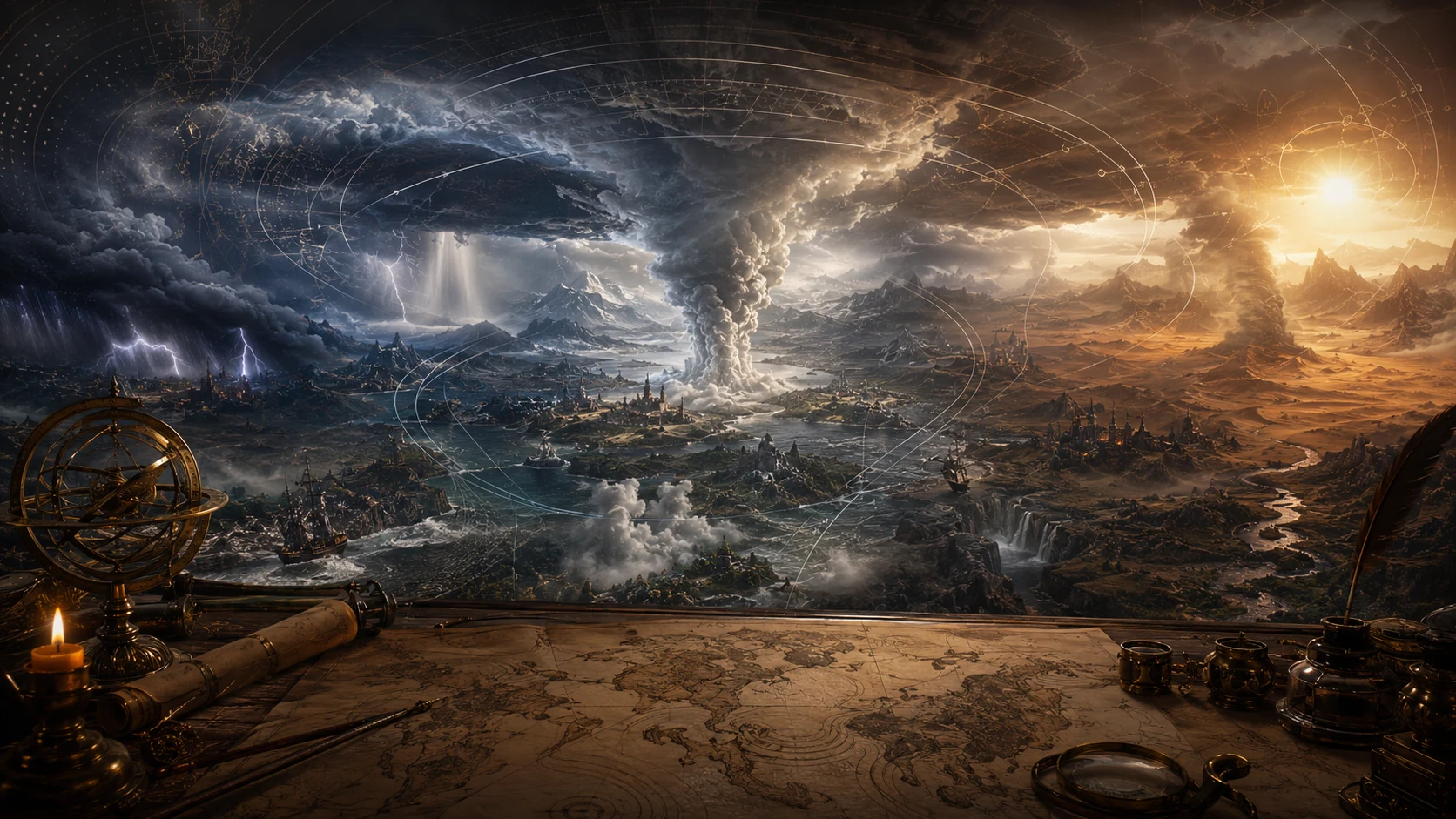 Scene climatiche estreme ed interconnesse con strumenti e mappe atmosferiche del mondo.